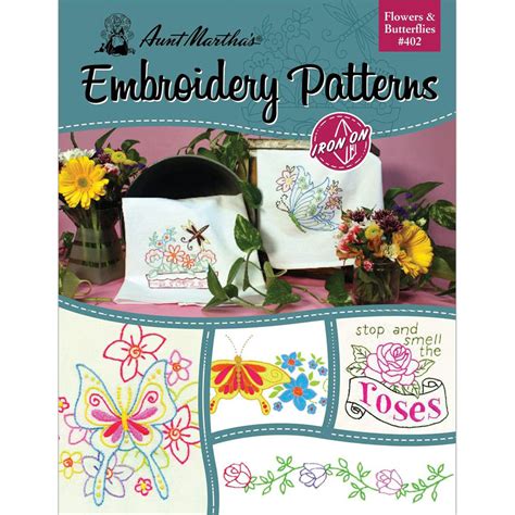 Aunt Martha's Embroidery Patterns #402 Flowers & Butterflies
